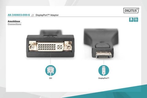 Adapter Displayport 1080p 60Hz FHD Typ DP/DVI-I (24+5) M/Ż Czarny