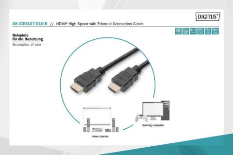 Kabel połączeniowy HDMI HighSpeed z Ethernetem 4K 60Hz UHD Typ HDMI A/HDMI A M/M 1m Czarny