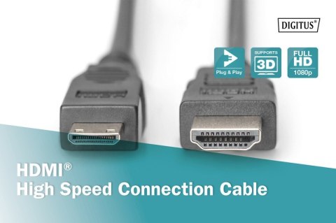 Kabel połączeniowy HDMI HighSpeed 1080p 60Hz FHD Typ HDMI A/HDMI C M/M 2m Czarny Kabel połączeniowy HDMI HighSpeed 1080p 60Hz FHD Typ HDMI A/HDMI C M/M 2m Czarny