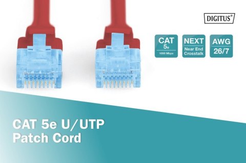 Patch cord U/UTP kat.5e PVC 0,5m czerwony