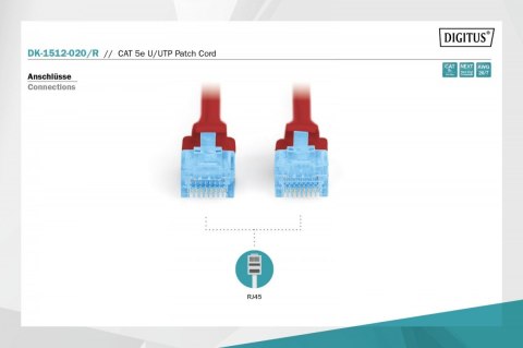Patch cord U/UTP kat.5e PVC 2m czerwony Patch cord U/UTP kat.5e PVC 2m czerwony