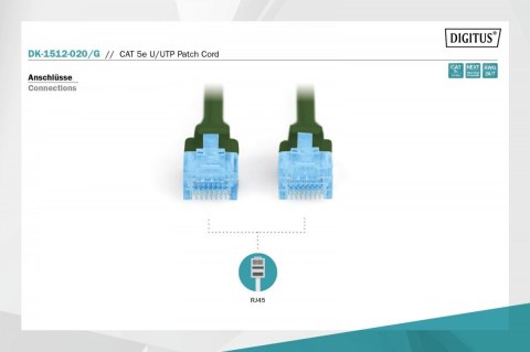 Patch cord U/UTP kat.5e PVC 2m zielony Patch cord U/UTP kat.5e PVC 2m zielony