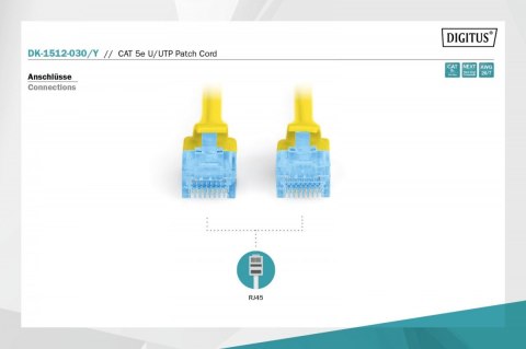 Patch cord U/UTP kat.5e PVC 3m żółty Patch cord U/UTP kat.5e PVC 3m żółty
