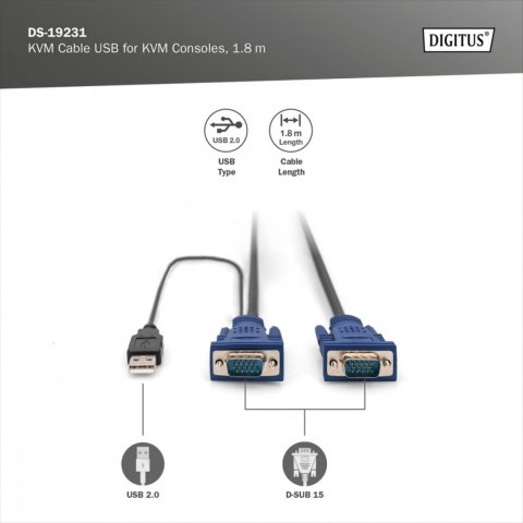Kabel Octopus do konsoli KVM 2xVGA, 1xUSB, 1,8m