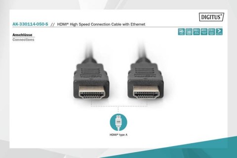 Kabel połączeniowy HDMI HighSpeed z Ethernetem 1080p 60Hz FHD Typ HDMI A/HDMI A M/M 5m Czarny Kabel połączeniowy HDMI HighSpeed z Ethernetem 1080p 60Hz FHD Typ HDMI A/HDMI A M/M 5m Czarny