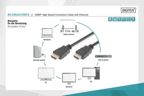 Kabel połączeniowy HDMI HighSpeed z Ethernetem 1080p 60Hz FHD Typ HDMI A/HDMI A M/M 5m Czarny Kabel połączeniowy HDMI HighSpeed z Ethernetem 1080p 60Hz FHD Typ HDMI A/HDMI A M/M 5m Czarny