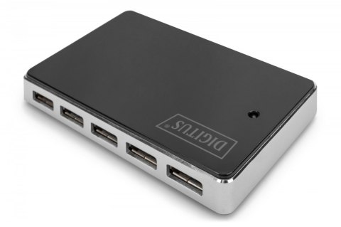 HUB/Koncentrator 10-portowy USB 2.0 HighSpeed, aktywny, Czarno-srebrny HUB/Koncentrator 10-portowy USB 2.0 HighSpeed, aktywny, Czarno-srebrny