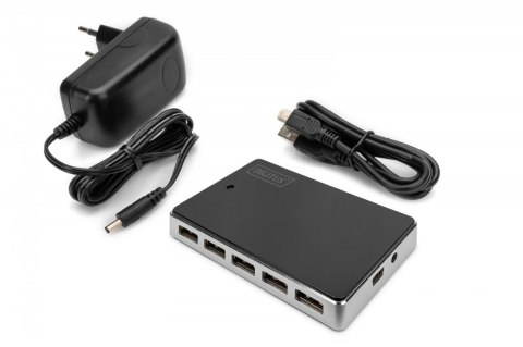 HUB/Koncentrator 10-portowy USB 2.0 HighSpeed, aktywny, Czarno-srebrny HUB/Koncentrator 10-portowy USB 2.0 HighSpeed, aktywny, Czarno-srebrny