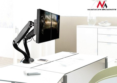Uchwyt na 2 monitory czarny MC-674 gazowa sprężyna usb 13"-27" 6 kgx2