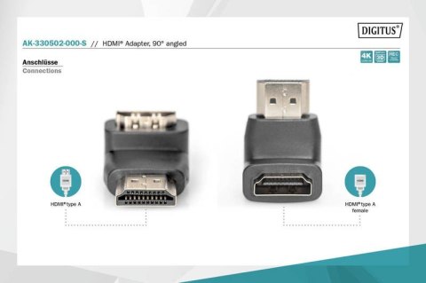 Adapter HDMI HighSpeed z Ethernetem 4K 60Hz UHD Typ HDMI A kątowy/HDMI A M/Ż Czarny