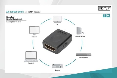 Adapter HDMI HighSpeed z Ethernetem 4K 60Hz UHD Typ HDMI A/HDMI A Ż/Ż Czarny