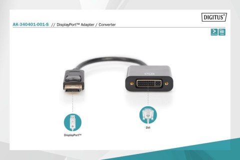 Kabel adapter Displayport z zatrzaskiem 1080p 60Hz FHD Typ DP/DVI-I (24+5) M/Ż 0,15m Czarny