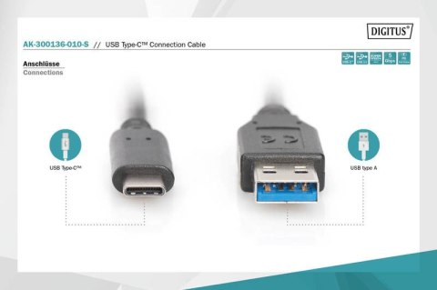 Kabel połączeniowy USB 3.1 Gen.1 SuperSpeed 5Gbps Typ USB A/USB C M/M 1m Czarny Kabel połączeniowy USB 3.1 Gen.1 SuperSpeed 5Gbps Typ USB A/USB C M/M 1m Czarny