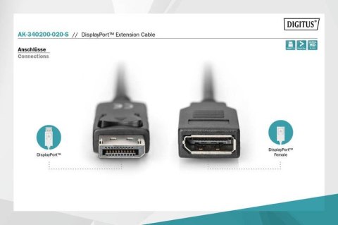 Kabel przedłużający DisplayPort 1.2 z zatrzaskiem 4K 60Hz UHD Typ DP/DP M/Ż czarny 2m