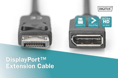 Kabel przedłużający DisplayPort 1.2 z zatrzaskiem 4K 60Hz UHD Typ DP/DP M/Ż czarny 2m