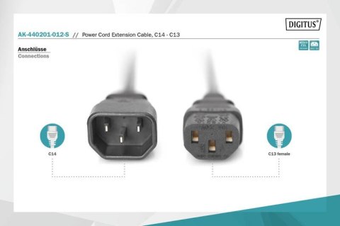Kabel przedłużający zasilający Typ IEC C14/IEC C13 M/Ż 1,2m Czarny