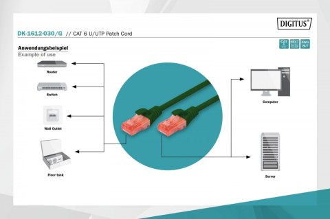 Patch cord U/UTP kat.6 PVC 3m Zielony