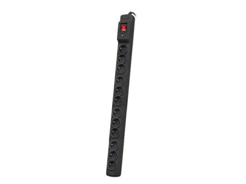 Listwa przeciwprzepięciowa M12/16A Rack 19'' 2.5m czarna (12 gniazd) do montażu pionowego
