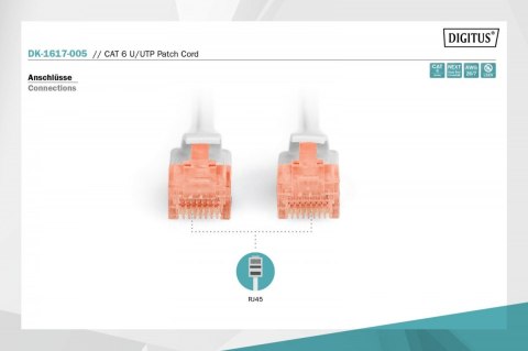 Patch cord nieekranowany U/UTP Kat.6 AWG 26/7 miedź LSOH 0,5m Szary Patch cord nieekranowany U/UTP Kat.6 AWG 26/7 miedź LSOH 0,5m Szary