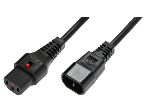 Kabel przedłużający zasilający blokada IEC LOCK 3x1mm2 C14/C13 prosty M/Ż 2m Czarny