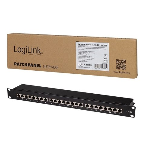 Patchpanel CAT6A 19' 24 porty, STP, czarny Patchpanel CAT6A 19' 24 porty, STP, czarny