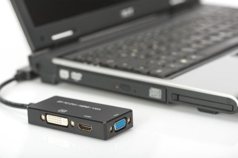 Kabel adapter Displayport 4K 30Hz/1080p 60Hz Typ DP/HDMI(UHD)+DVI-I+VGA (FHD) M/Ż 0,20m Czarny