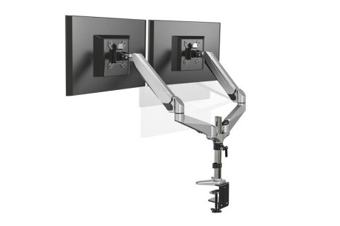 Ramię biurkowe podwójne z zaciskiem, regulowany, 2xLCD, max. 27", max. 8kg, uchylno-obrotowe 360° Ramię biurkowe podwójne z zaciskiem, regulowany, 2xLCD, max. 27", max. 8kg, uchylno-obrotowe 360°