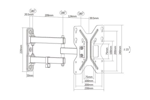 Uchwyt ścienny pojedynczy, 1xLCD, max. 42", max. obciążenie 30kg, uchylny
