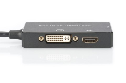 Kabel adapter Displayport 4K 30Hz/1080p 60Hz Typ miniDP/HDMI(UHD)+DVI-I+VGA (FHD) M/Ż 0,20m Czarny