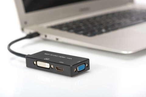 Kabel adapter Displayport 4K 30Hz/1080p 60Hz Typ miniDP/HDMI(UHD)+DVI-I+VGA (FHD) M/Ż 0,20m Czarny