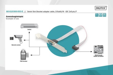 Kabel na śledziu RS232 Typ DSUB9/2xDIN5 M/Ż 0,25m Szary
