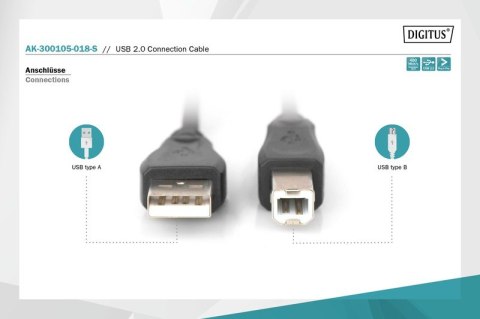 Kabel połączeniowy USB 2.0 HighSpeed Typ USB A/USB B M/M 1,8m Czarny