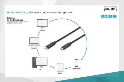 Kabel połączeniowy USB 3.1 Gen.2 SuperSpeed+ 10Gbps Typ USB C/USB C M/M, Power Delivery 1m Czarny