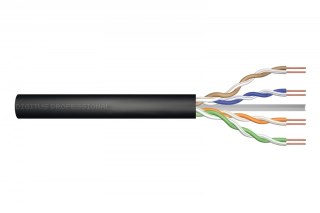 Kabel teleinformatyczny instalacyjny zewnętrzny żelowany kat.6, U/UTP, Fca, drut, AWG 23/1, PE, 305m, czarny, szpula