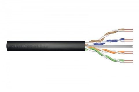 Kabel teleinformatyczny instalacyjny zewnętrzny żelowany kat.6, U/UTP, Fca, drut, AWG 23/1, PE, 305m, czarny, szpula