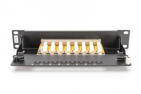 Patch panel 10 cali 8-portów RJ-45 Kat.6 ekranowany 1U kompletny LSA, wspornik kablowy, Czarny
