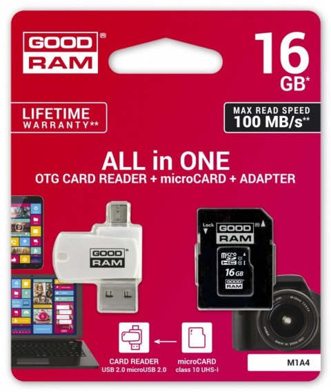 Karta microSDHC 16GB CL10 + adapter + czytnik Karta microSDHC 16GB CL10 + adapter + czytnik
