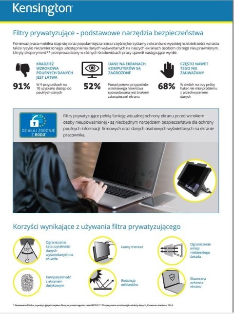 Filtr prywatyzujący, 2-stronny, zdejmowany, do monitora 21.5 cala, 16:9 Filtr prywatyzujący, 2-stronny, zdejmowany, do monitora 21.5 cala, 16:9
