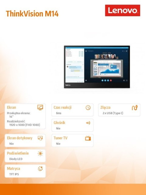Monitor 14 ThinkVision M14 WLED LCD 61DDUAT6EU Monitor 14 ThinkVision M14 WLED LCD 61DDUAT6EU