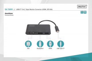 Adapter graficzny HDMI/DP/VGA 4K 60Hz UHD/ FHD na USB 3.1 Typ C, z audio, Czarny