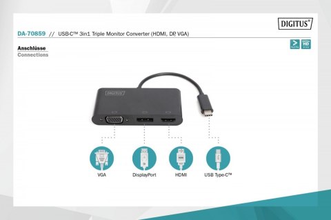 Adapter graficzny HDMI/DP/VGA 4K 60Hz UHD/ FHD na USB 3.1 Typ C, z audio, Czarny Adapter graficzny HDMI/DP/VGA 4K 60Hz UHD/ FHD na USB 3.1 Typ C, z audio, Czarny