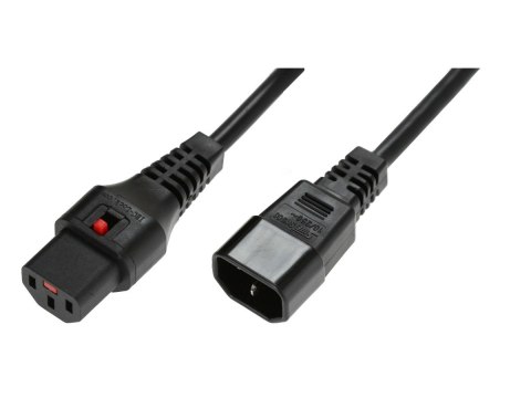 Kabel przedłużający zasilający blokada IEC LOCK 3x1mm2 C14/C13 prosty M/Ż 1m Czarny