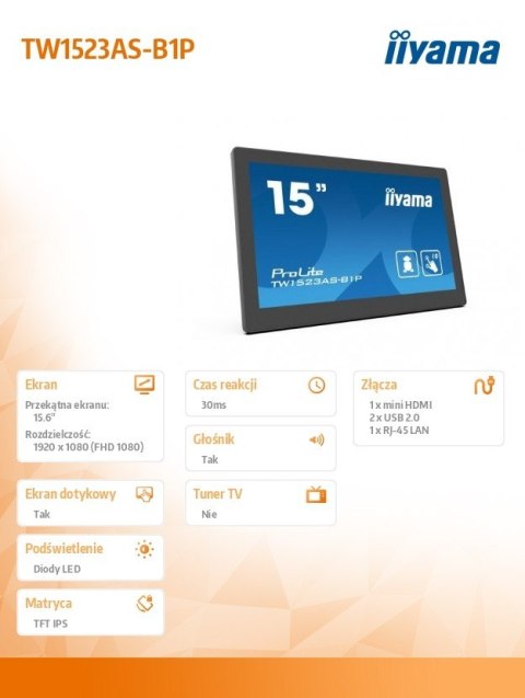 Monitor 15 cali TW1523AS-B1P 10P. DOT. IPS, ANDROID, USB, WIFI, MIC, 2x2W Monitor 15 cali TW1523AS-B1P 10P. DOT. IPS, ANDROID, USB, WIFI, MIC, 2x2W