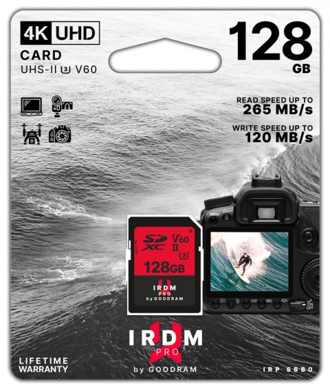 Karta pamięci SDHC IRDM PRO 128GB V60 UHS-II U3 256/120MB/s Karta pamięci SDHC IRDM PRO 128GB V60 UHS-II U3 256/120MB/s
