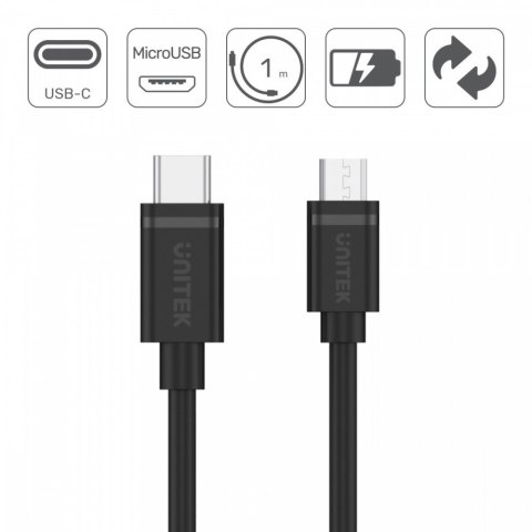Kabel USB TYP-C DO microUSB 2.0; 1m; Y-C473BK