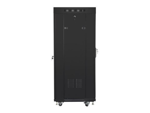 Szafa instalacyjna rack stojąca 19 27U 600x600 czarna, drzwi szklane LCD (Flat pack)