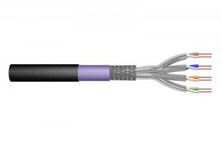 Kabel teleinformatyczny instalacyjny zewnętrzny kat.7, S/FTP, Eca, drut, AWG 23/1, PE, 1000m, czarny, szpula