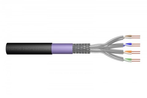 Kabel teleinformatyczny instalacyjny zewnętrzny kat.7, S/FTP, Eca, drut, AWG 23/1, PE, 1000m, czarny, szpula