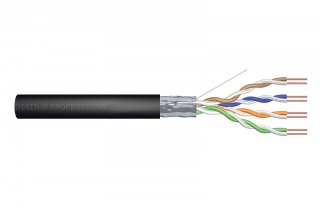 Kabel teleinformatyczny instalacyjny zewnętrzny żelowany kat.6, F/UTP, Fca, drut, AWG 23/1, PE, 305m, szpula Czarny