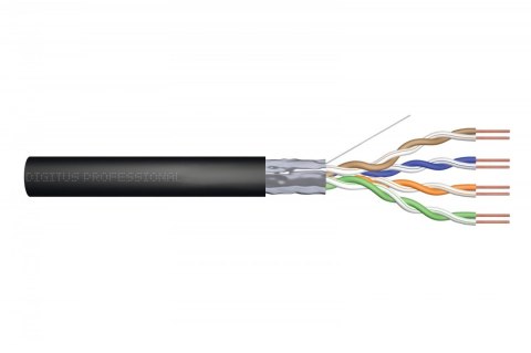 Kabel teleinformatyczny instalacyjny zewnętrzny żelowany kat.6, F/UTP, Fca, drut, AWG 23/1, PE, 305m, szpula Czarny